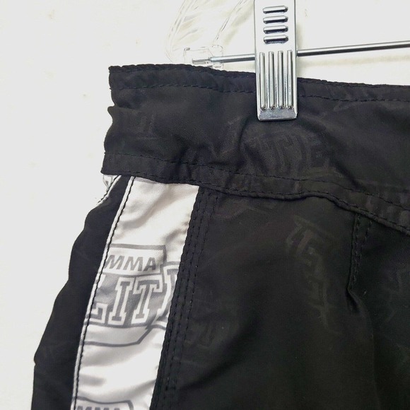 MMA Elite Fight Shorts Mens L Wrestle Board Swim Trunk Black All Over Logo Print - Picture 5 of 9